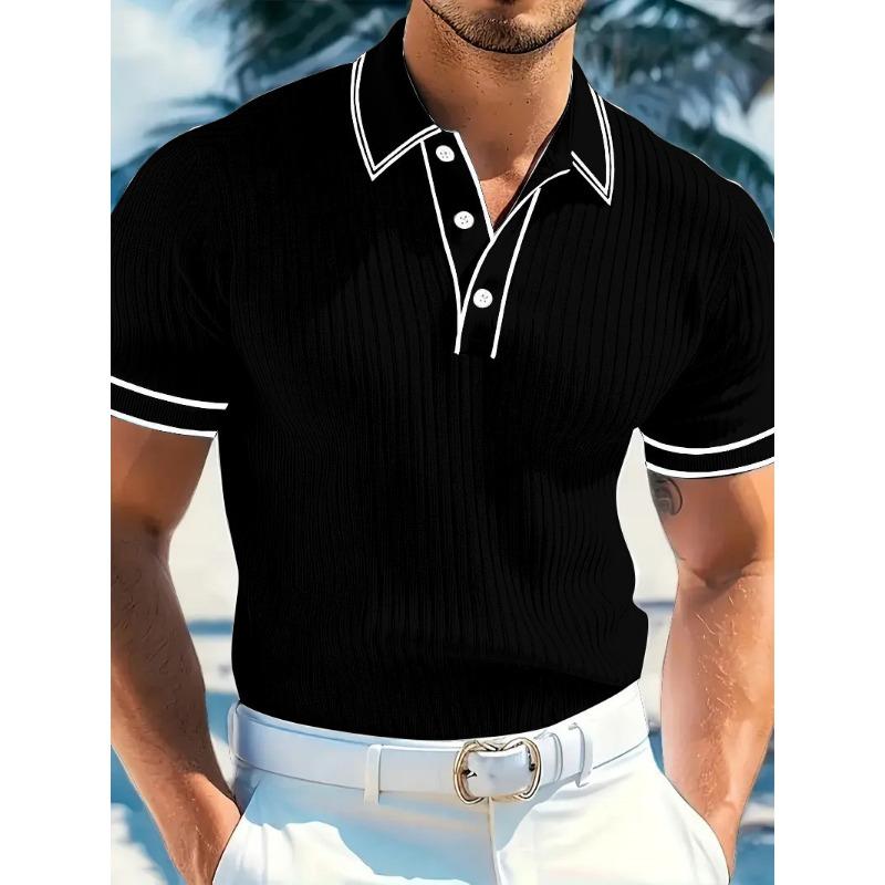 Sports Shirt New Mens Short Sleeved Summer Color Blocked Striped Lapel Polo Shirt for Summer