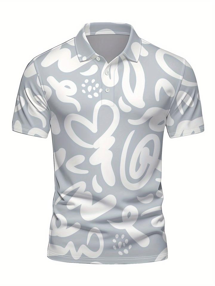 Sports Shirt 2026 Summer New Style Mens Short-Sleeved Polo Shirt with 3D Graffiti Pattern Print Street Casual