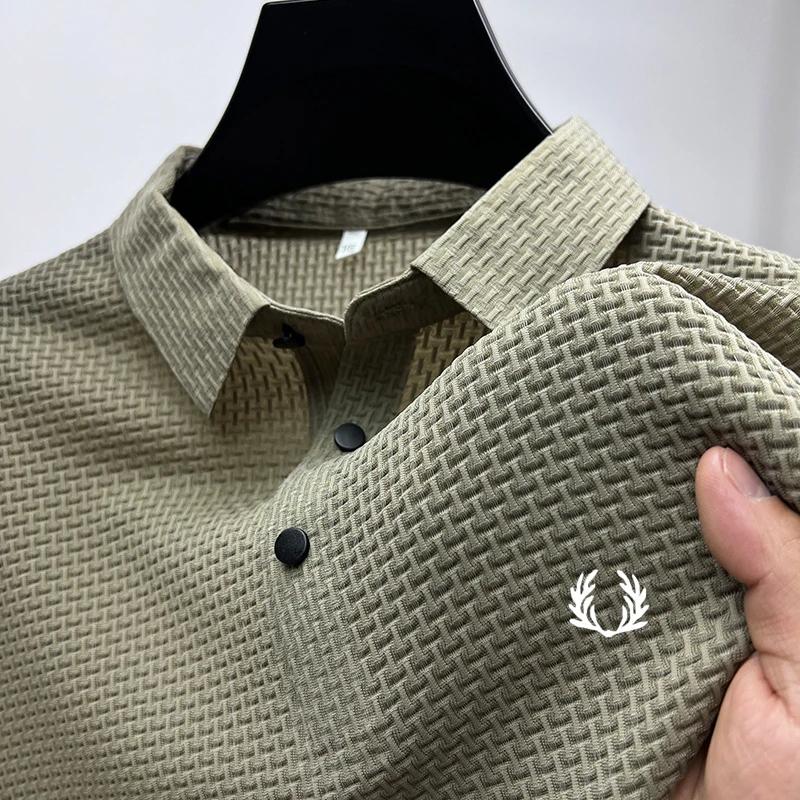 Sports Shirt Summer 2026 Mens Business Casual Solid Color Polo Shirt Breathable Bone Flower Design Short Sleeve