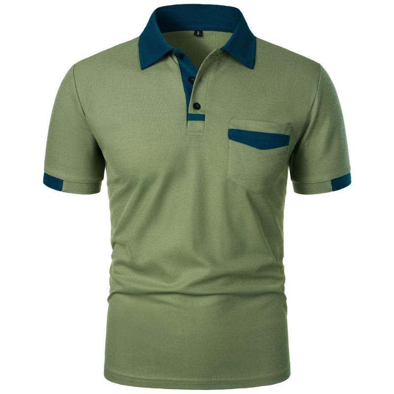 Sports Shirt New Mens Short Sleeve T Shirts Solid Color Polo Shirt with Pockets Breathable Loose Basic Shirts for