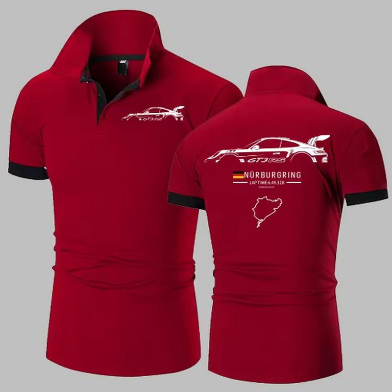 Sports Shirt 911 GT3 RS Heavyweight Polo Shirt  Nrburgring Track F1 Polos Shirts Mens Solid Color High Quality