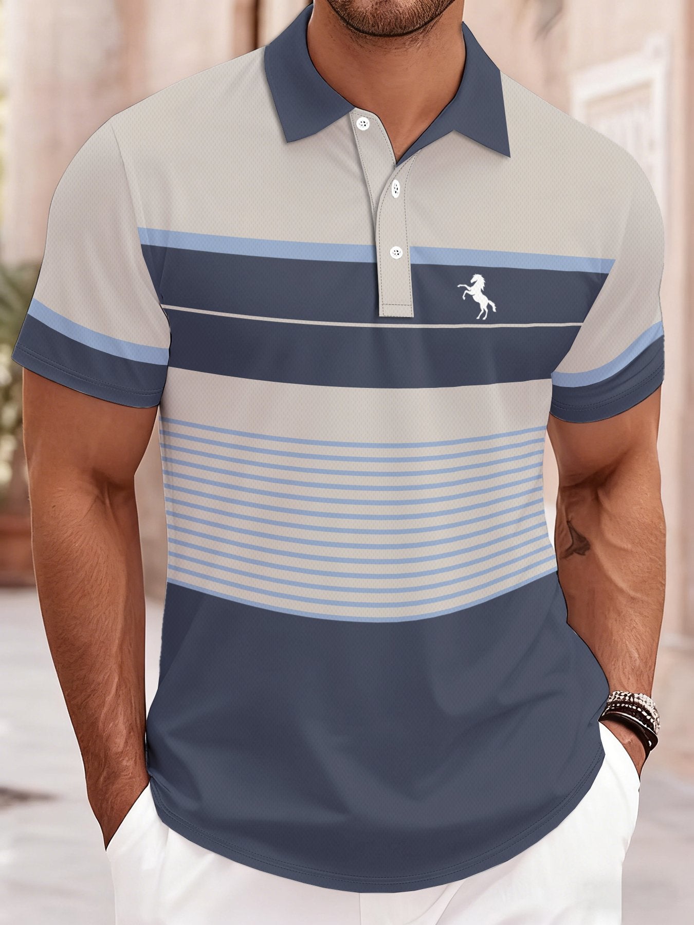 Sports Shirt 2026 Summer Mens Polo Shirt with Stripes Print Breathable Lightweight Comfortable Casual and