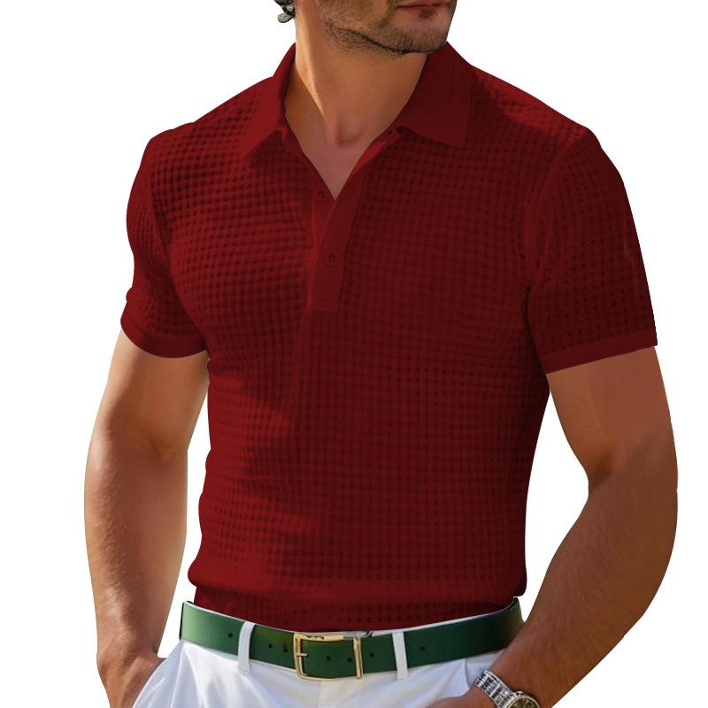 Sports Shirt 2026 Summer POLO Shirt Button Waffle Mens T-Shirt Sports Polo Shirt