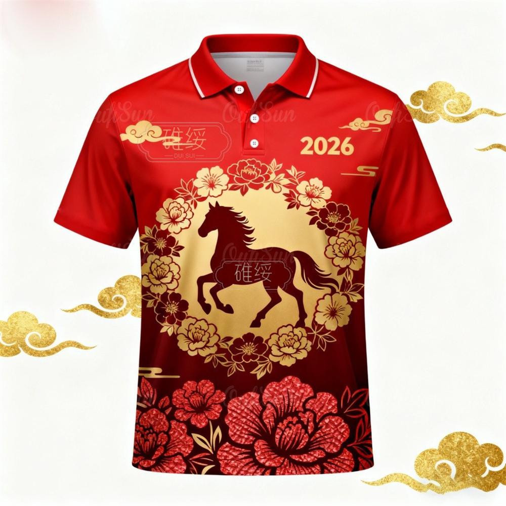 Sports Shirt 2026 Happy New Horse Year Print Polo Shirt Festival Gift Funny Personality Street Personality Horse