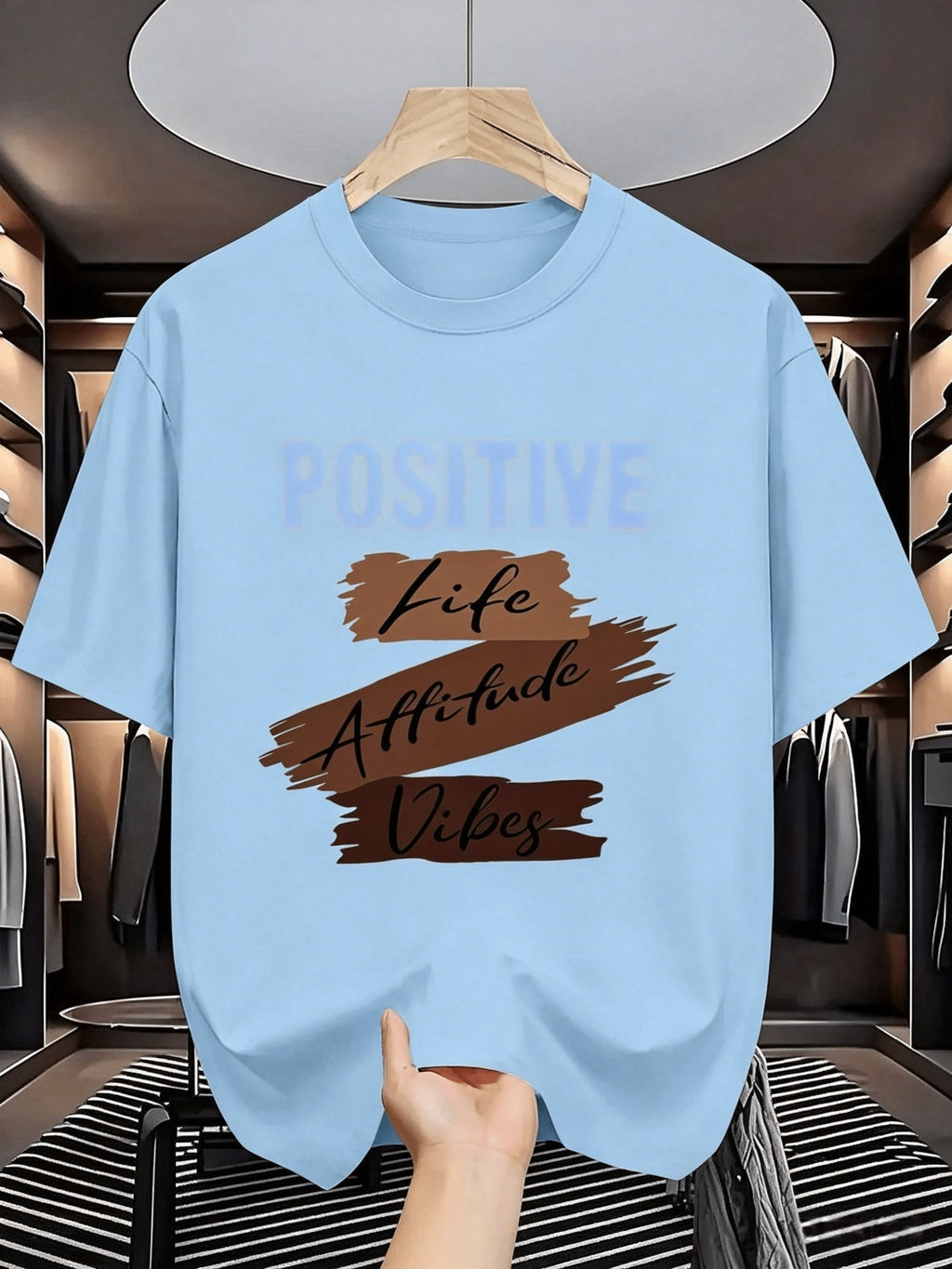 Sports Shirt Pure Cotton Positive Energy Print T-Shirt with 8 Color Options - Loose Fit Unisex Short Sleeve