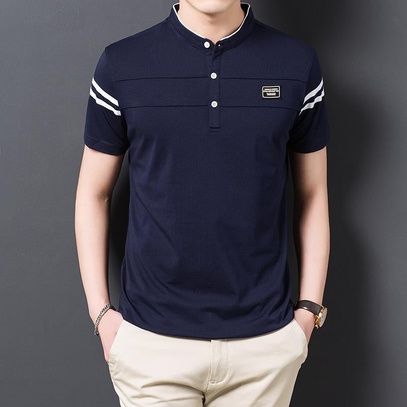 Sports Shirt Mens Fashion Summer POLO T-shirt Casual Cotton Breathable Top Stand Up Neck Short Sleeve Korean