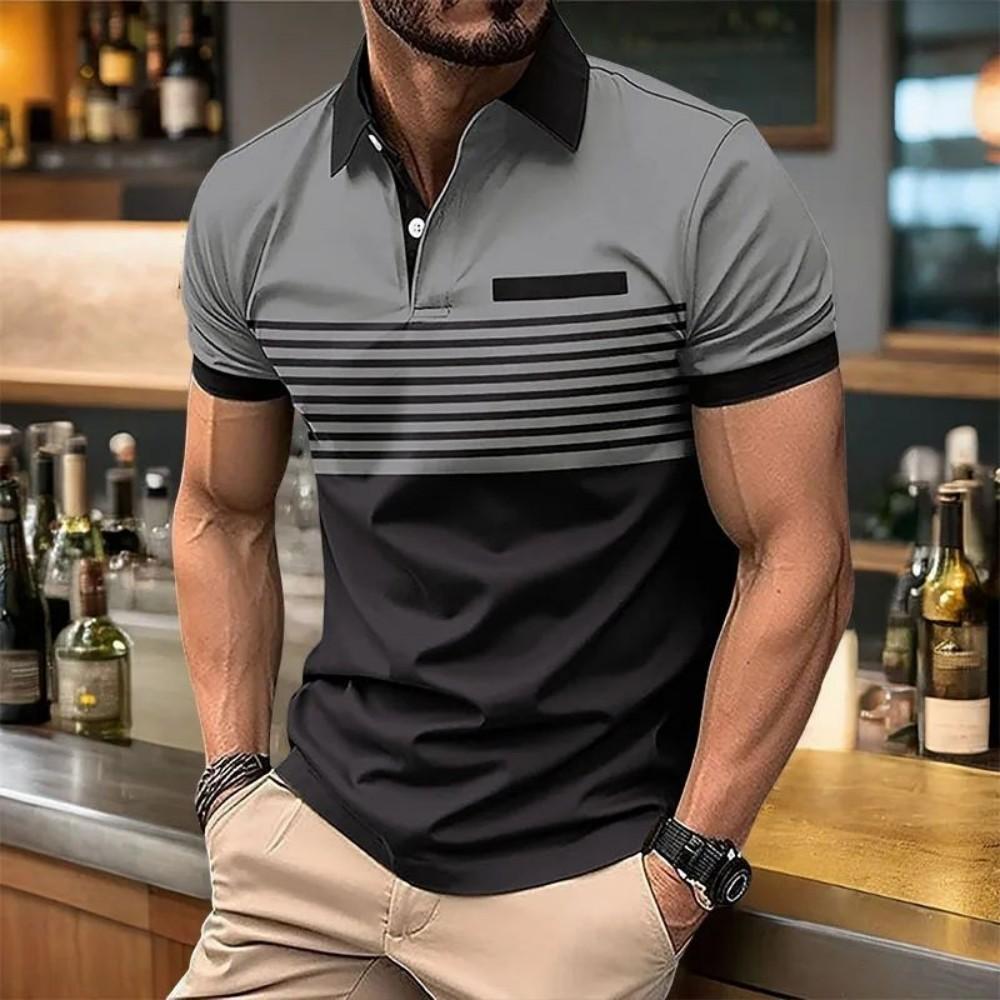 Sports Shirt European and American mens summer fashion striped print comfortable breathable polo shirt outdoor