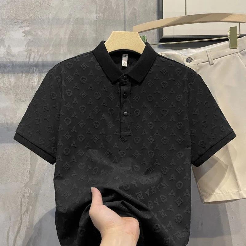 Sports Shirt Summer New Mens Lop-up Hollow Short-sleeved Polo Tee Shirt Ice Silk Breathable Business Fashion