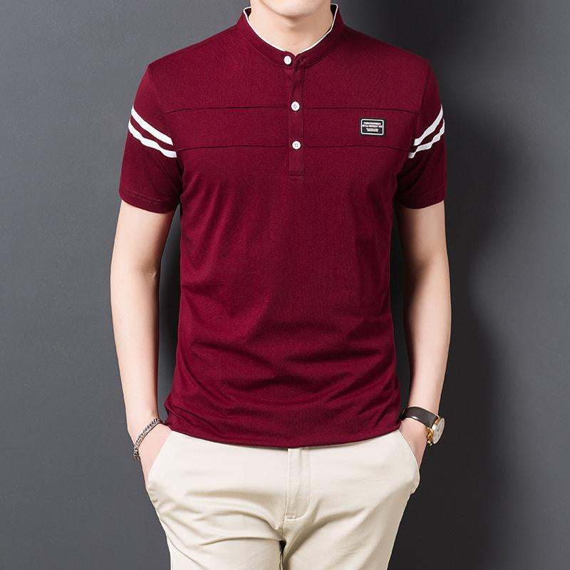 Sports Shirt Mens Fashion Summer POLO T-shirt Casual Cotton Breathable Top Stand Up Neck Short Sleeve Korean