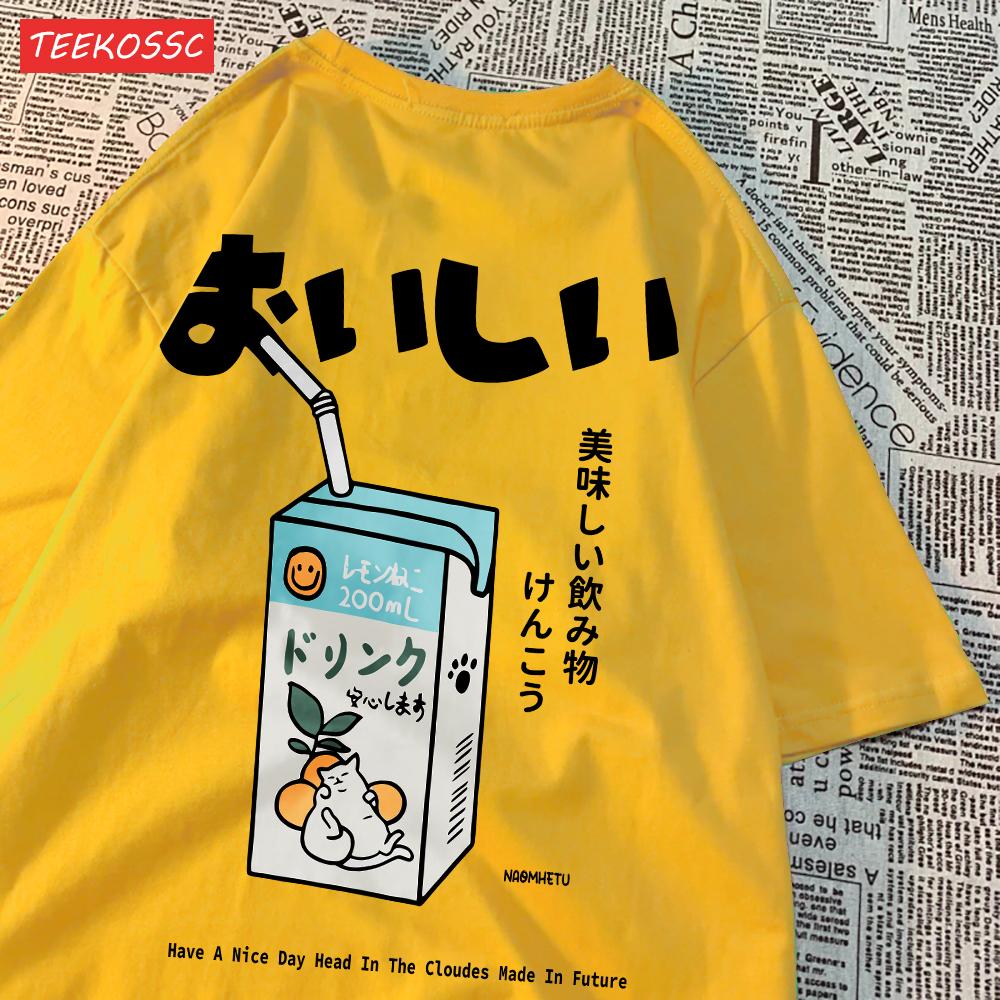 Cute Japanese Cat Print Oversized T-shirt Women Men Short Sleeve Loose Casual Tee Shirt Streetwear