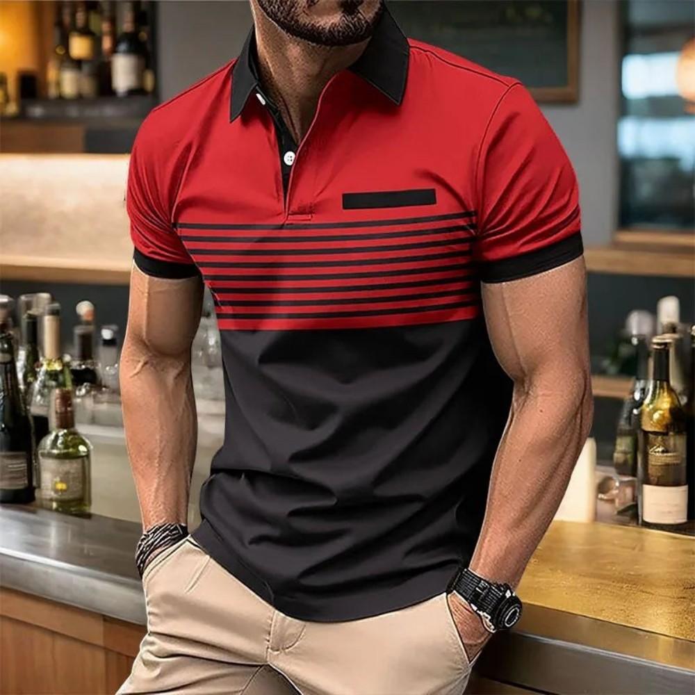 Sports Shirt European and American mens summer fashion striped print comfortable breathable polo shirt outdoor