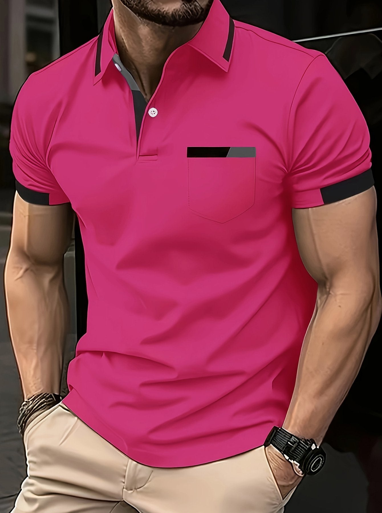 Sports Shirt Mens Summer Casual Color-Blocked Polo Shirt Mature and Elegant Mens Polo Shirt Suitable for