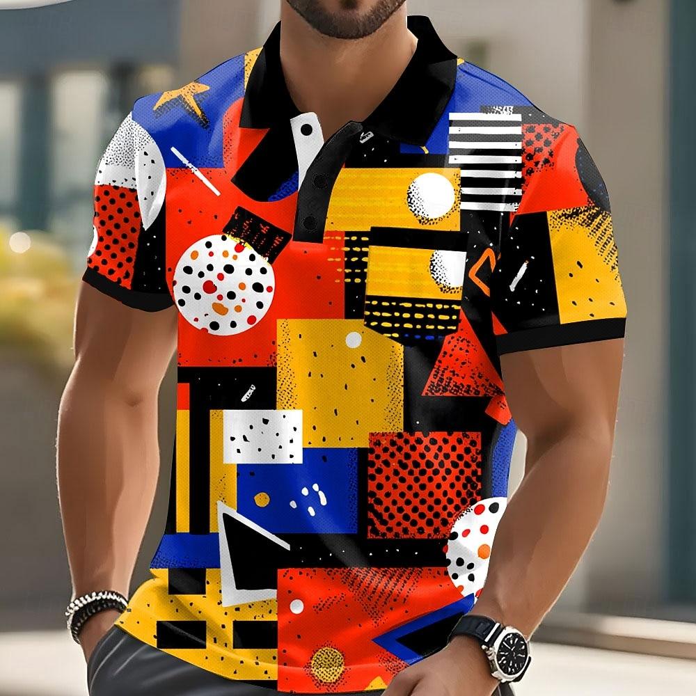 Sports Shirt Mens Short Sleeve Polo Shirt Polyester Breathable Summer Fashion Versatile Printed Lapel Mens
