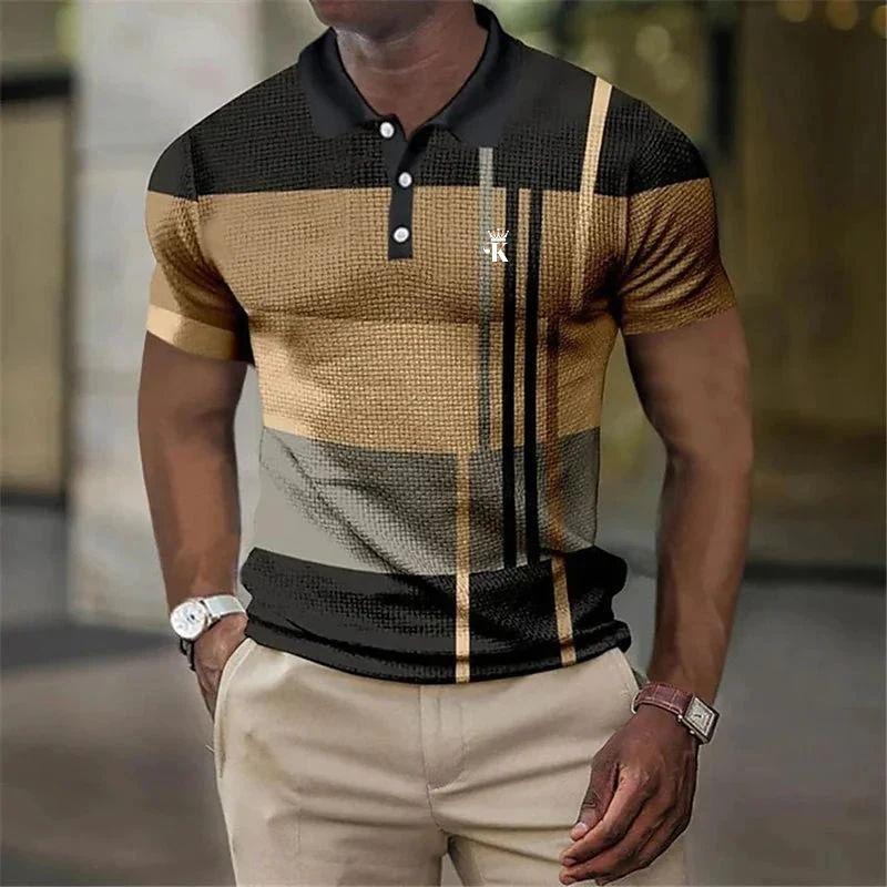 Sports Shirt 2026 Mens Polo Shirt Golf Shirt Work Casual Lapel Polo Collar Short Sleeve Basic Color Block Button