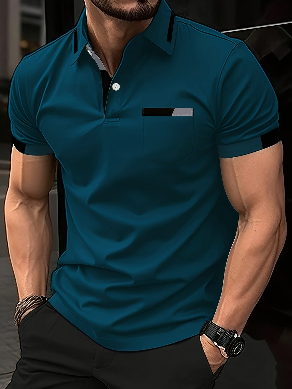 Sports Shirt Mens Summer Casual Color-Blocked Polo Shirt Mature and Elegant Mens Polo Shirt Suitable for