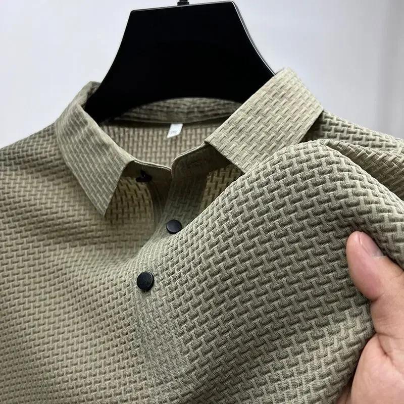Sports Shirt 2026 Summer New Mens Lop-up Hollow Short-sleeved Polo Tee Shirt Ice Silk Breathable Business Fashion