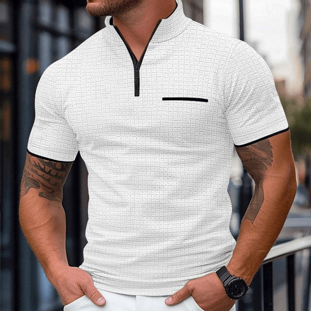 Sports Shirt Mens Solid Color Zip-Up Lapel Polo Shirt Loose Casual Streetwear Breathable Soft Lightweight Fashion