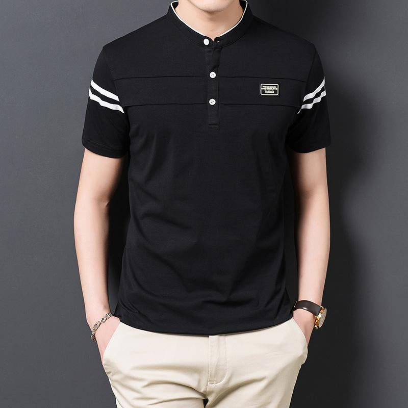 Sports Shirt Mens Fashion Summer POLO T-shirt Casual Cotton Breathable Top Stand Up Neck Short Sleeve Korean