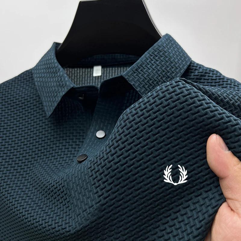 Sports Shirt Summer 2026 Mens Business Casual Solid Color Polo Shirt Breathable Bone Flower Design Short Sleeve