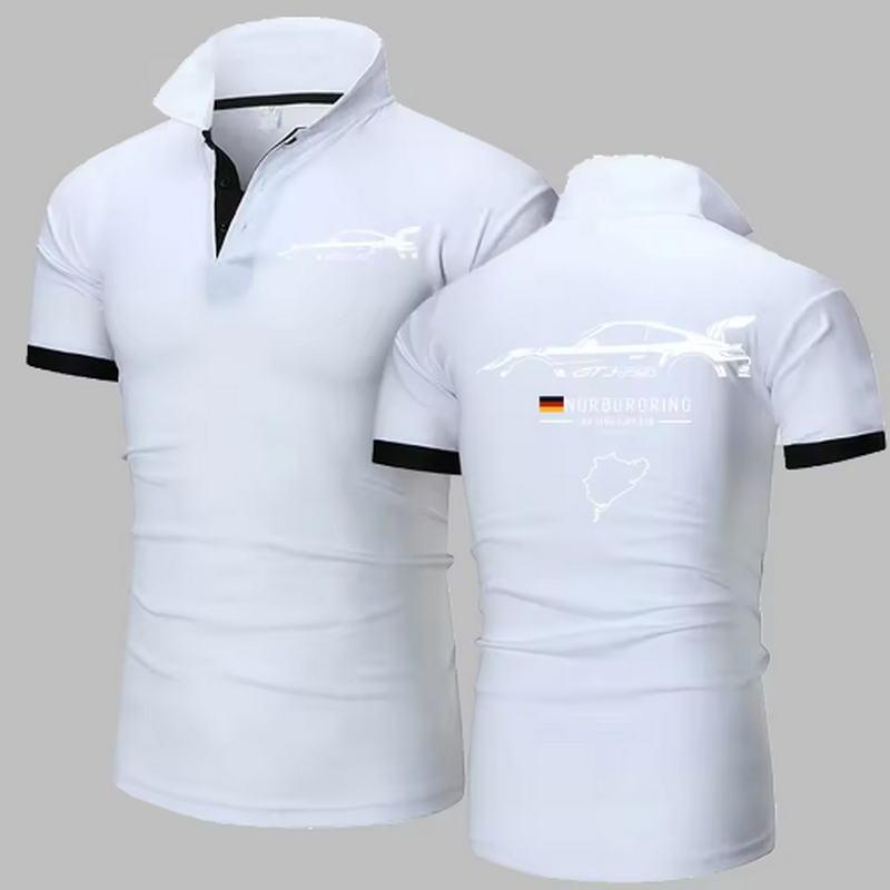 Sports Shirt 911 GT3 RS Heavyweight Polo Shirt  Nrburgring Track F1 Polos Shirts Mens Solid Color High Quality