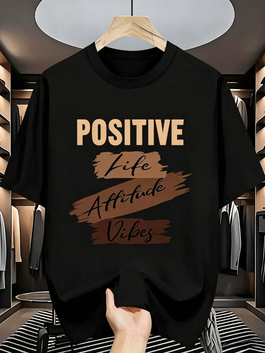 Sports Shirt Pure Cotton Positive Energy Print T-Shirt with 8 Color Options - Loose Fit Unisex Short Sleeve