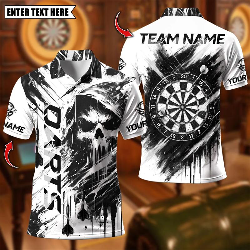 Sports Shirt Trendy Skull Graphic Darts Polo Shirts For Men Fashion Custom Name Team Name Polo Shirt Loose