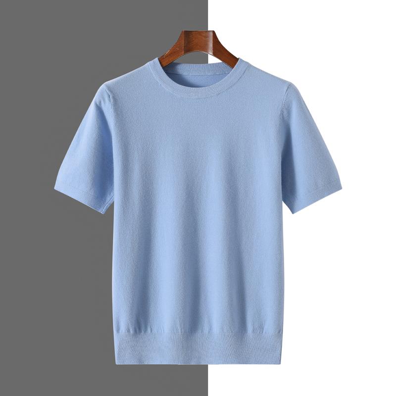 Sports Shirt 2026 Spring/Summer New Round Neck Short Sleeve Mens Wool Knitted T-shirt Loose Large Sweater Casual