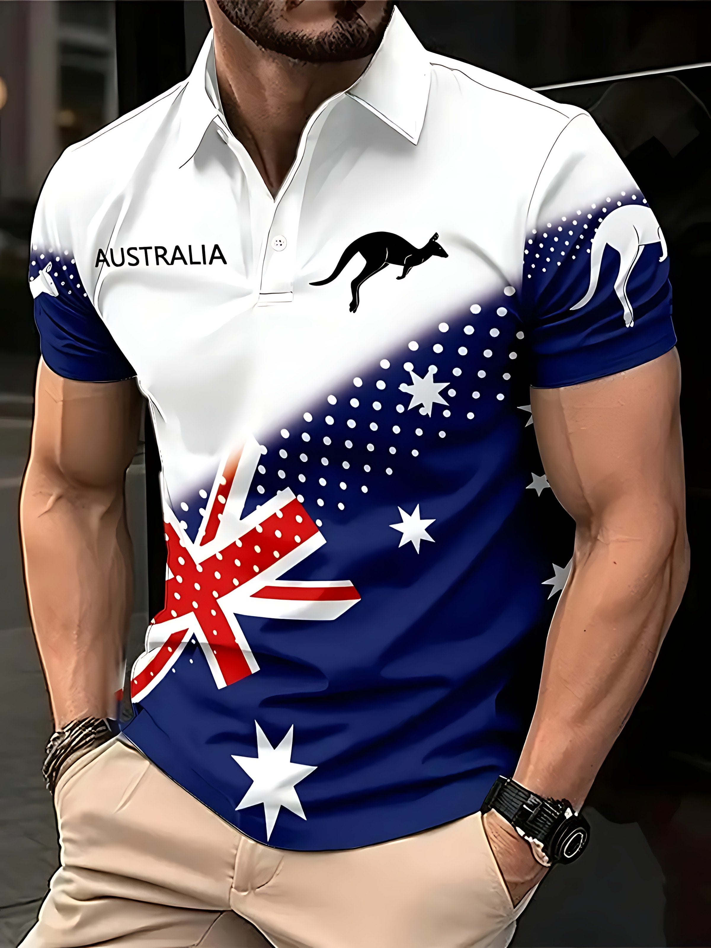 Sports Shirt 2026 Summer New Style Mens Short-Sleeved Polo Shirt with 3D Star Pattern Print - Street Casual