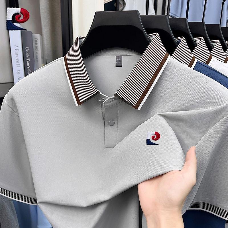 Sports Shirt New mens high-quality ice silk short sleeved polo shirt summer fashion casual comfortable breathable