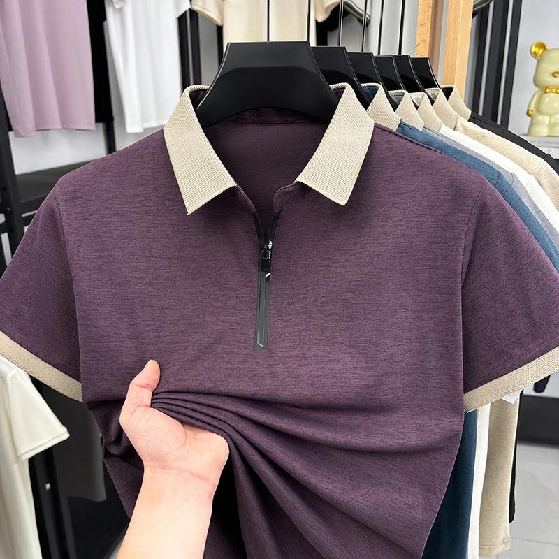 Sports Shirt 2026 New Mens Quarter Zip Polo Shirt Cool Breathable Fabric Short Sleeve Top For Office And Daily