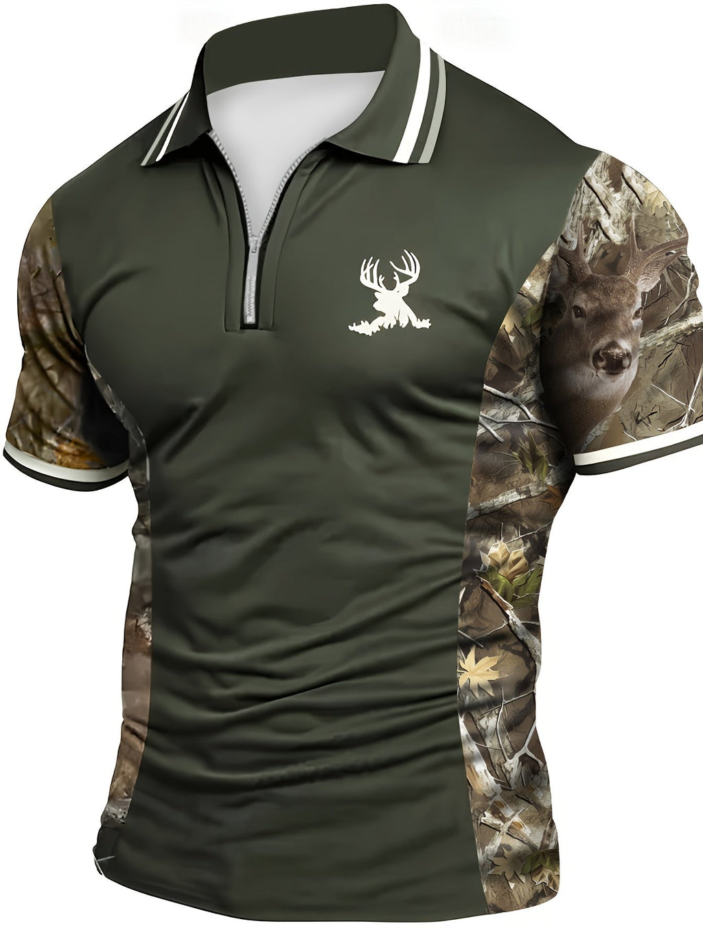 Sports Shirt 2026 Summer New Style Mens Zippered Polo Shirt with 3D Elk Pattern Print for Street Casual Fashion