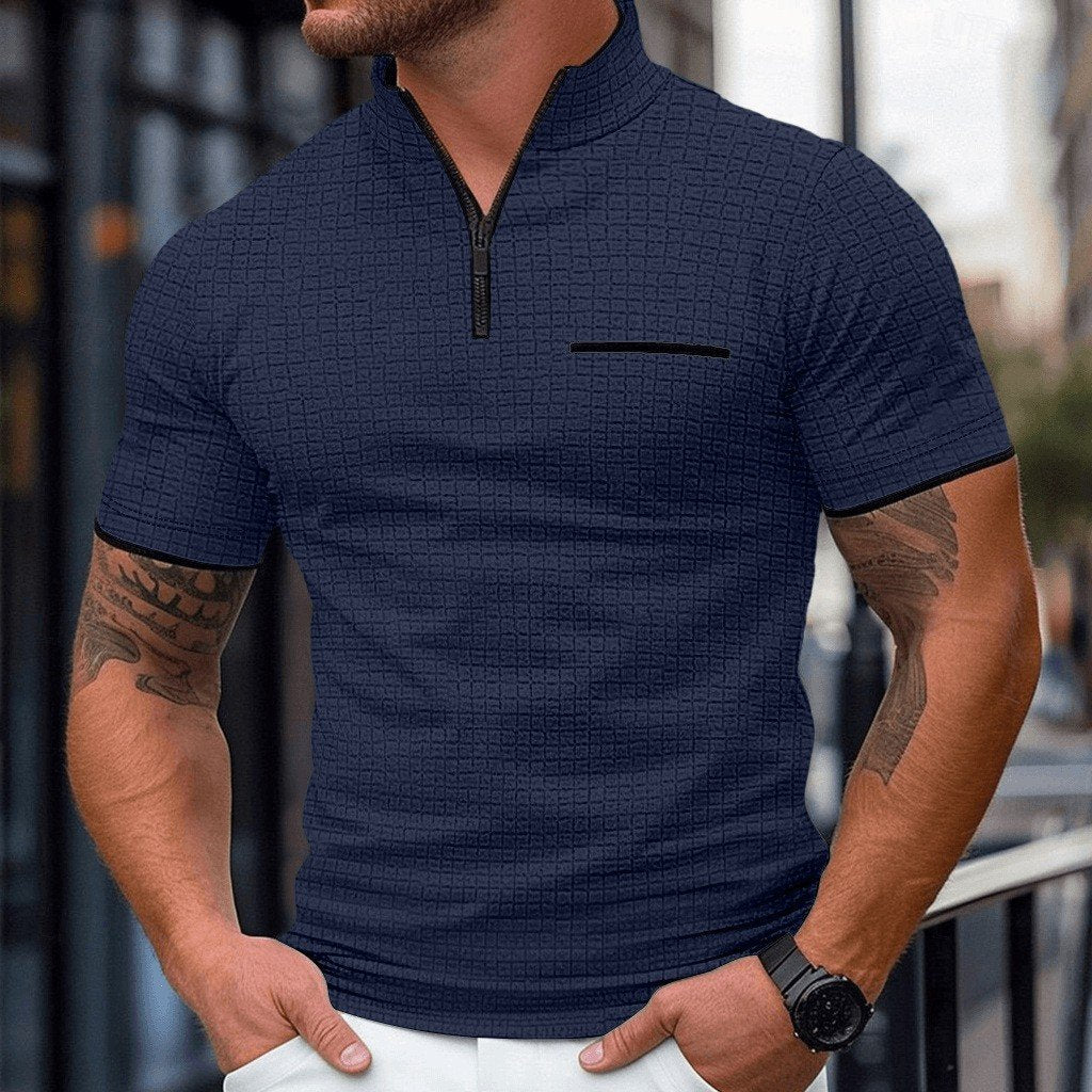 Sports Shirt Mens Solid Color Zip-Up Lapel Polo Shirt Loose Casual Streetwear Breathable Soft Lightweight Fashion