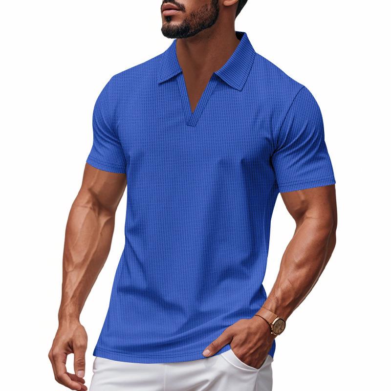 Sports Shirt 2026 Summer New Polo Collar Casual Fashion Mens Clothing Waffle Short Sleeve Solid Color Casual V