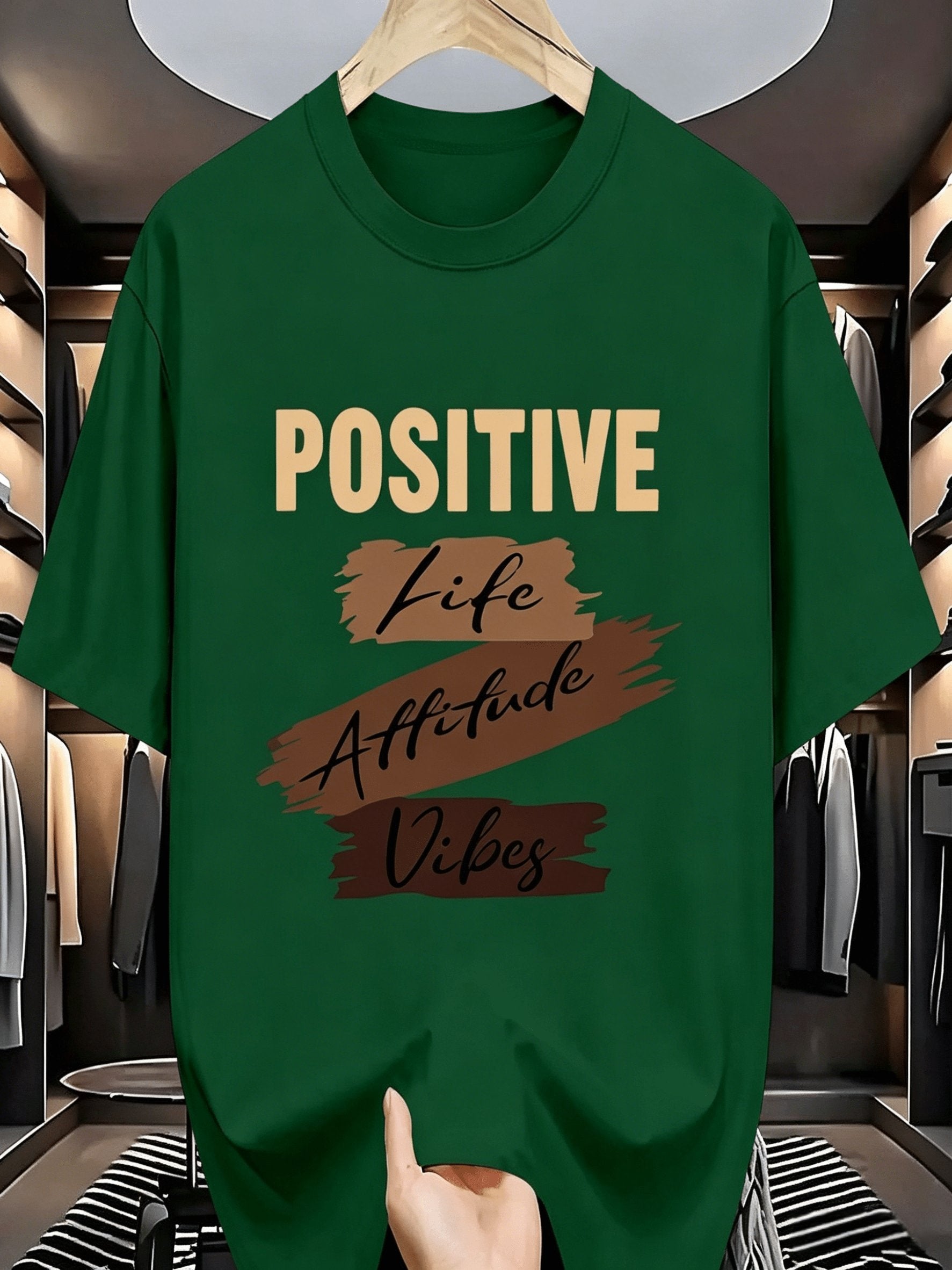 Sports Shirt Pure Cotton Positive Energy Print T-Shirt with 8 Color Options - Loose Fit Unisex Short Sleeve