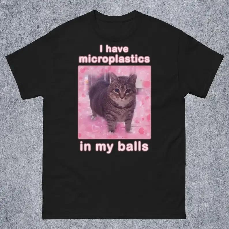 I Have Microplastics in My Balls Funny Cat Meme T-shirt Gift for Women Ironic Cats Shirt Stupid