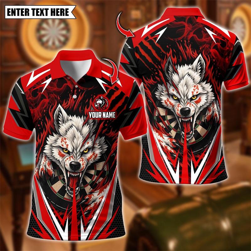 Sports Shirt 2026 New Wolf Graphic Darts Polo Shirts For Men Custom Name Team Name 3D Printed Polo Shirt Loose