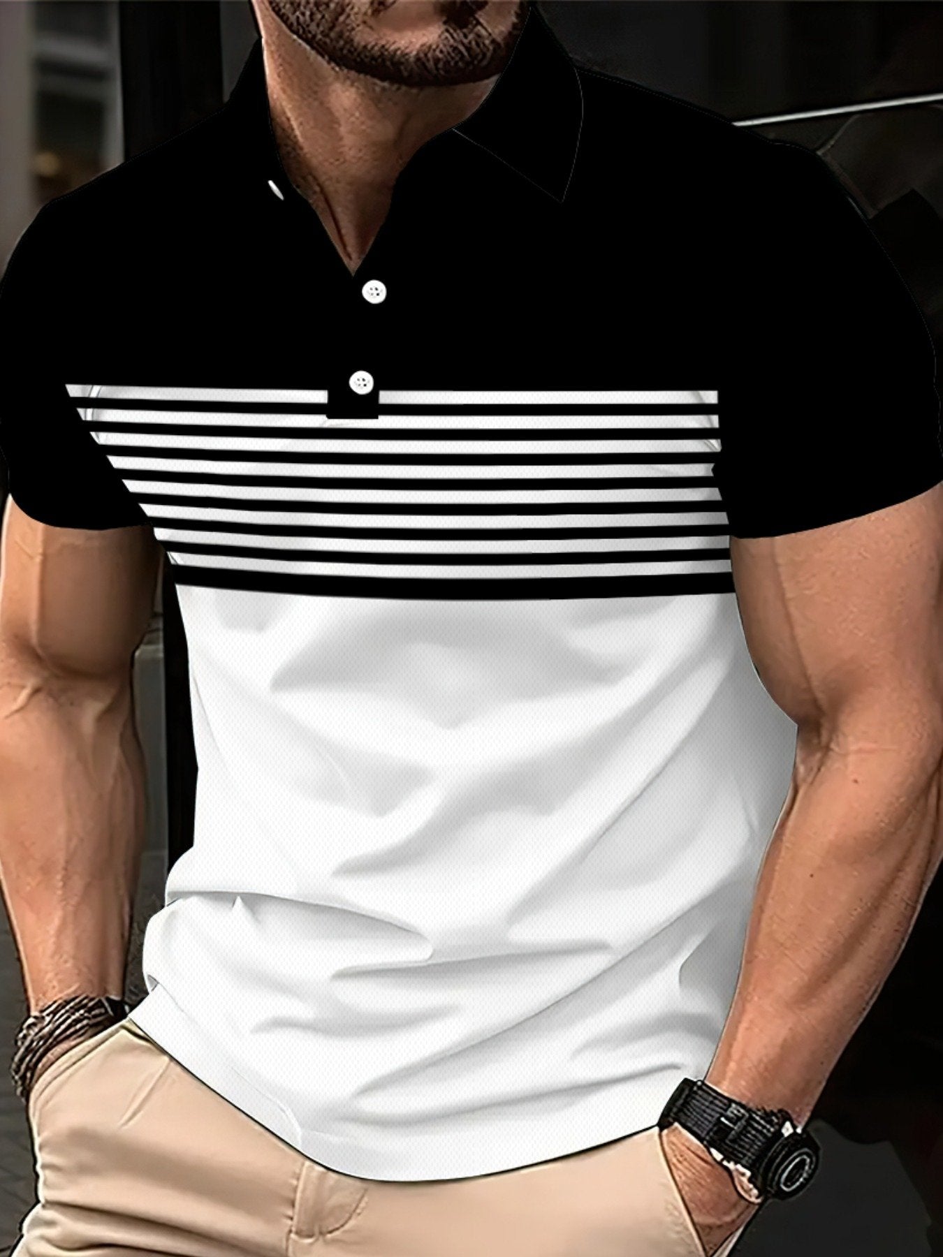 Sports Shirt 2026 Summer New Mens Polo Shirt - 3D Trendy Stripes Print - Street Style Fashion - Casual and