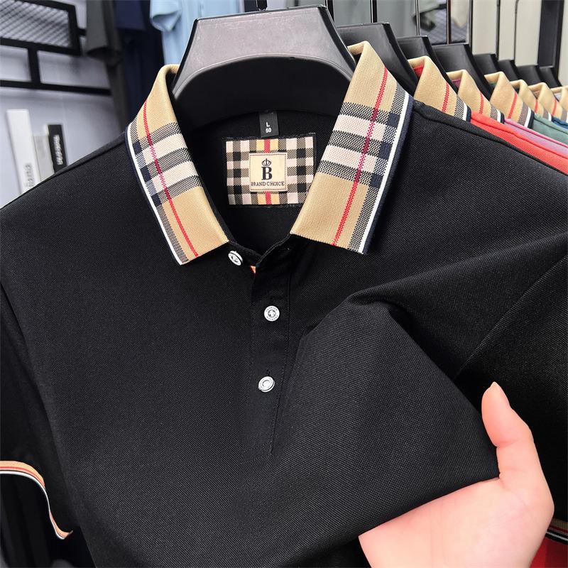 Sports Shirt High end silky cotton breathable short sleeve polo shirt mens summer new trend plaid lapel designer