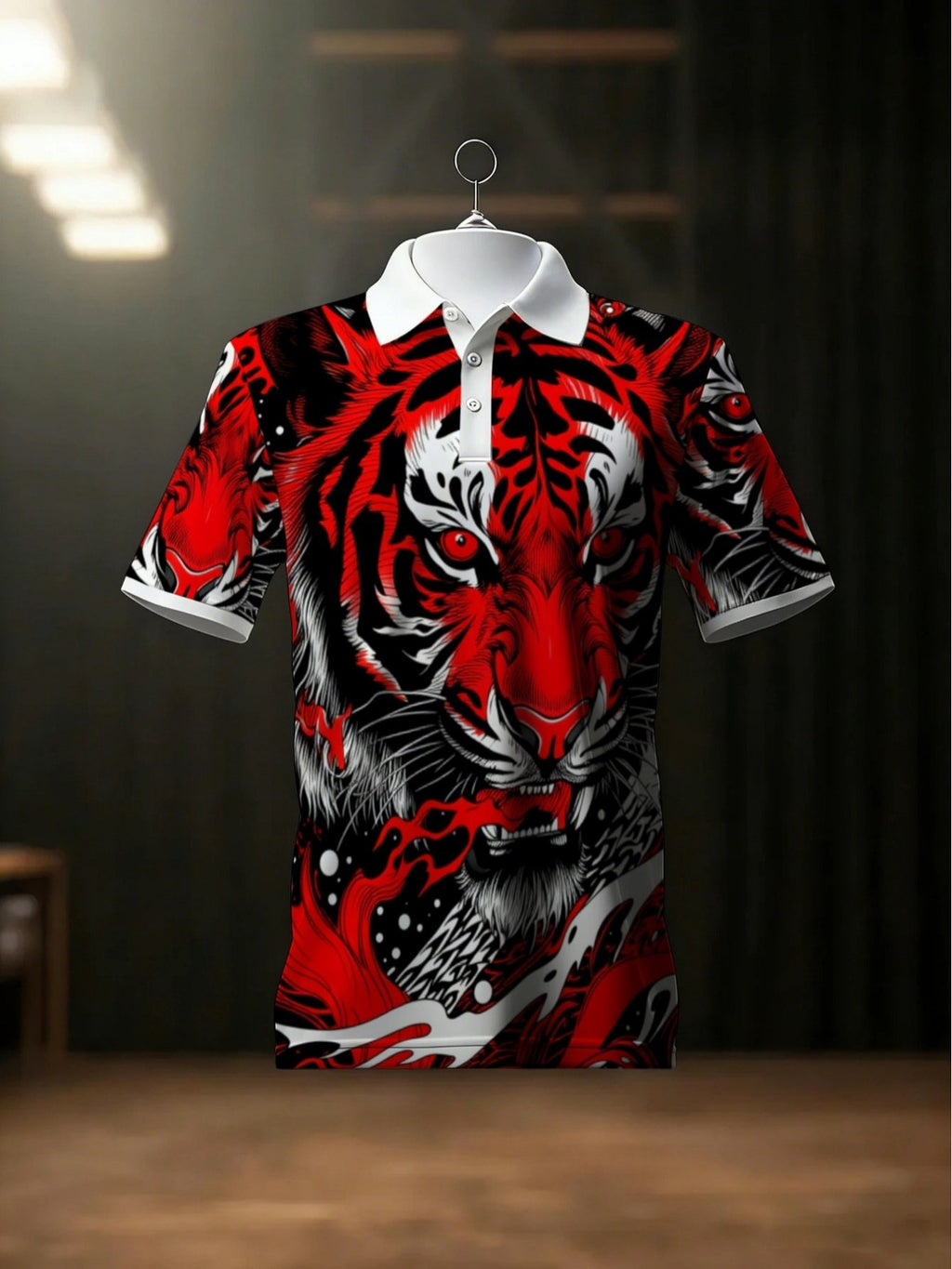 Sports Shirt 2026 Summer New Mens Polo Shirt Printed Design - No Texture Mens Polo Shirt with Bold Tiger Pattern