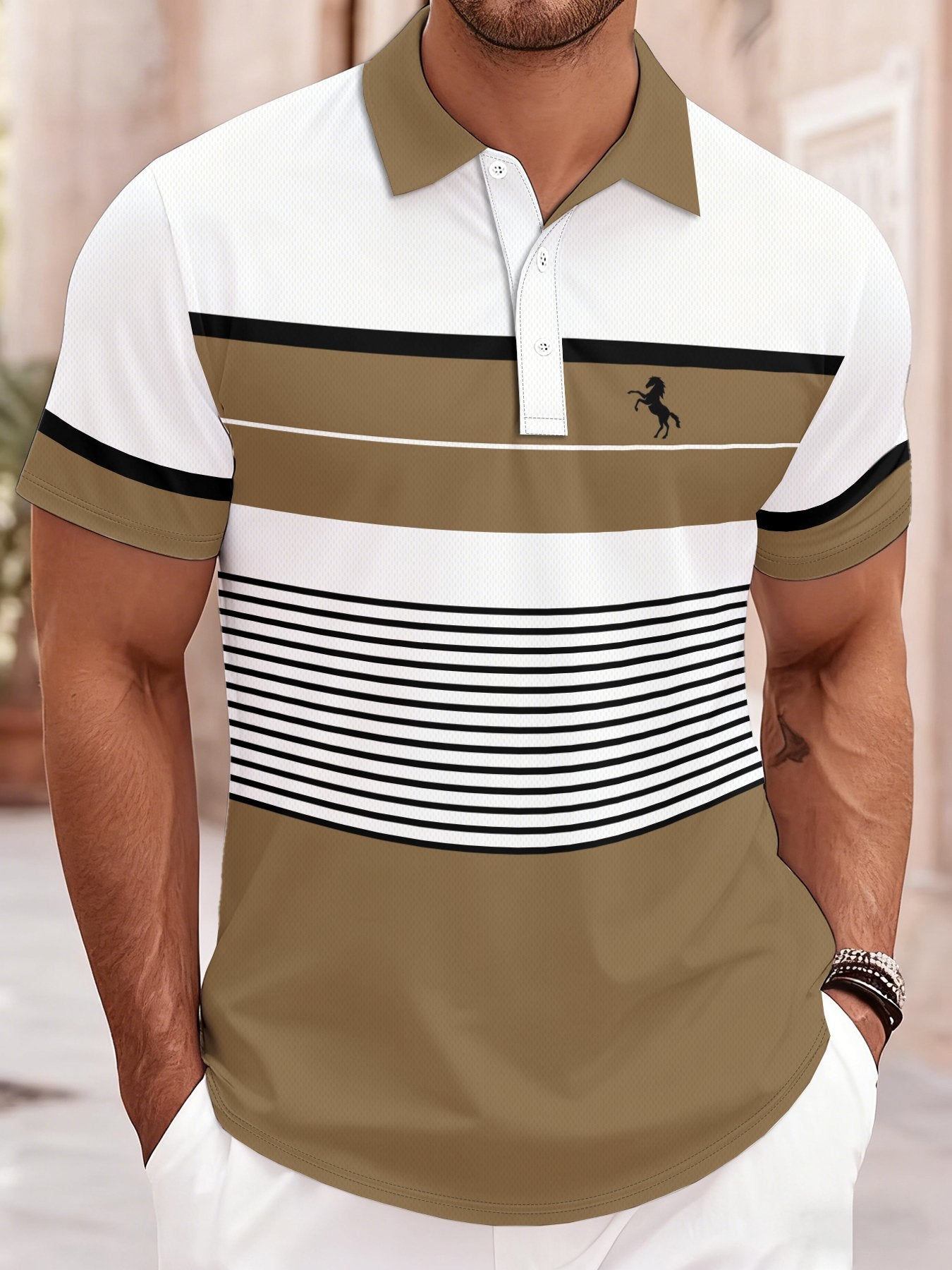 Sports Shirt 2026 Summer Mens Polo Shirt with Stripes Print Breathable Lightweight Comfortable Casual and