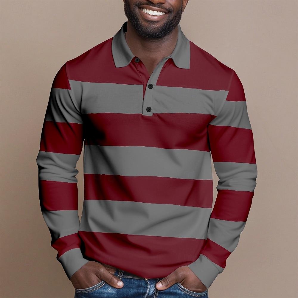 Sports Shirt 2026 Fashion Mens Stripes Long Sleeve Polo Shirt Breathable Business Casual Top Slim Fit Quick Dry