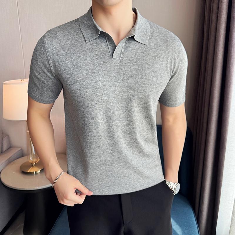 Sports Shirt High Elasticity Knitted Men Polo Shirt Short Sleeved 2026 Summer New Ice Silk Light Thin Solid