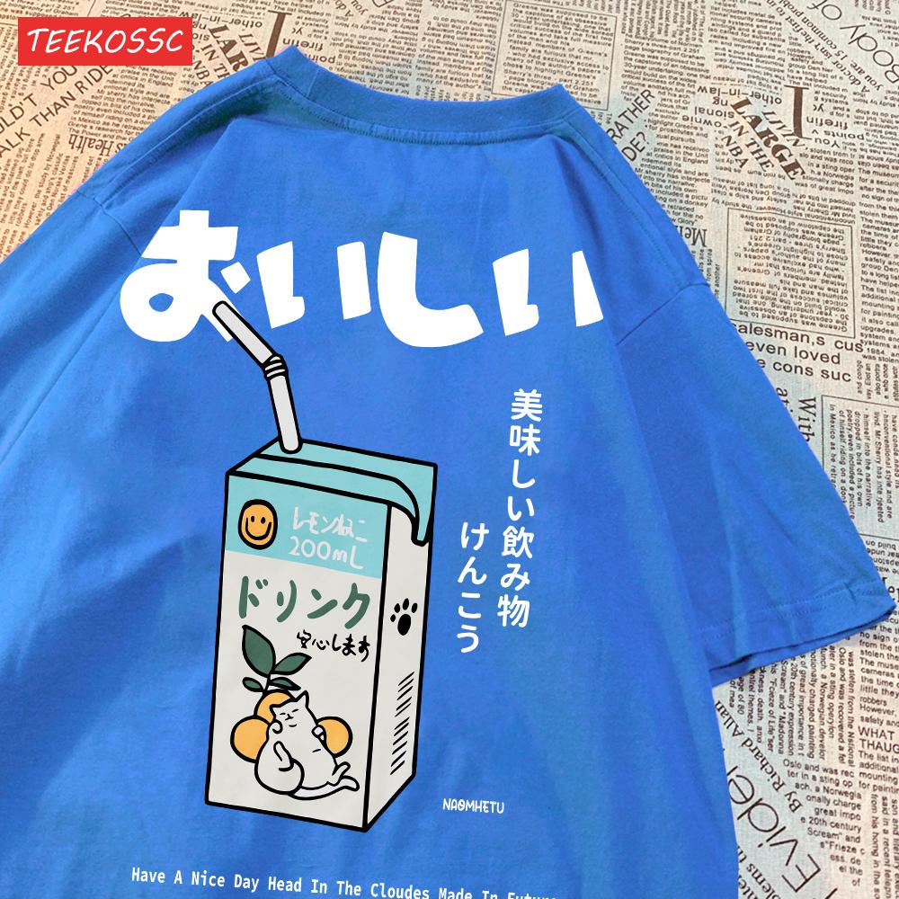 Cute Japanese Cat Print Oversized T-shirt Women Men Short Sleeve Loose Casual Tee Shirt Streetwear
