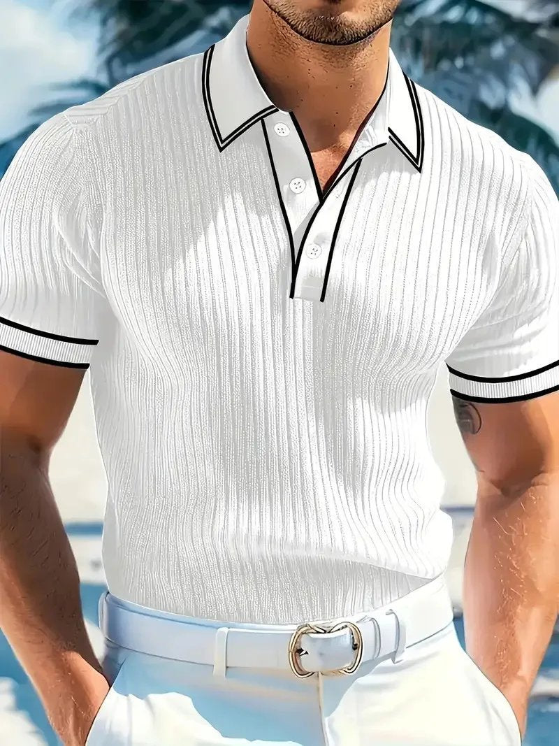 Sports Shirt New Mens Short Sleeved Summer Color Blocked Striped Lapel Polo Shirt for Summer