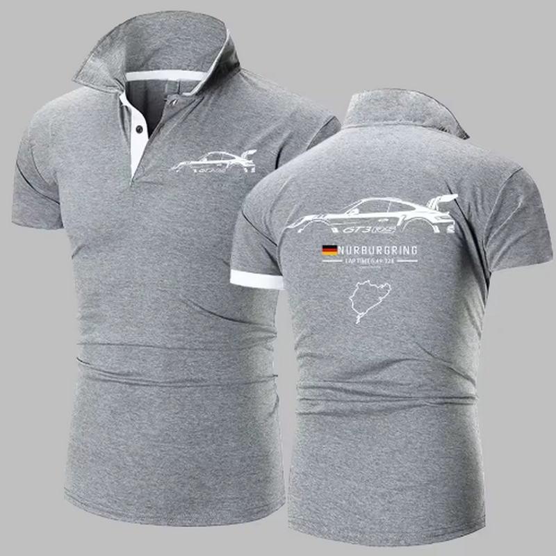Sports Shirt 911 GT3 RS Heavyweight Polo Shirt  Nrburgring Track F1 Polos Shirts Mens Solid Color High Quality