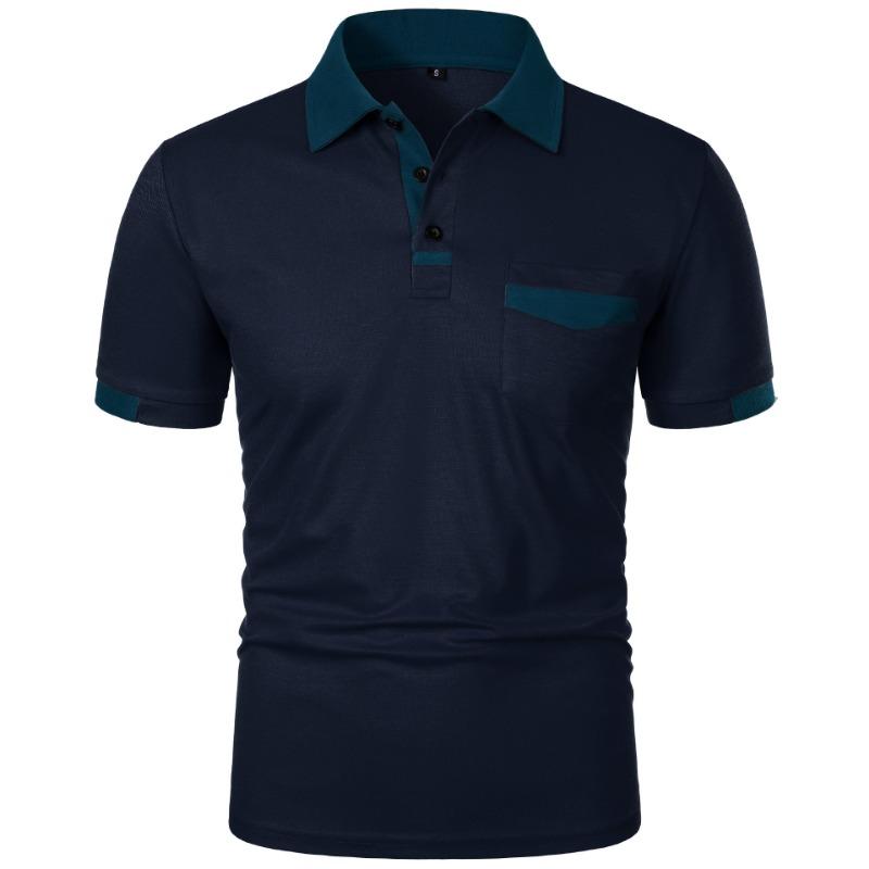 Sports Shirt New Mens Short Sleeve T Shirts Solid Color Polo Shirt with Pockets Breathable Loose Basic Shirts for