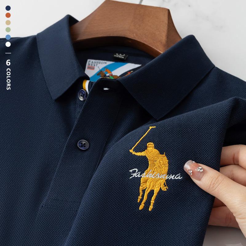 Sports Shirt Luxury Embroidery Mens Polo Shirt Summer Thin Breathable 100Cotton Black Navy Blue Lapel