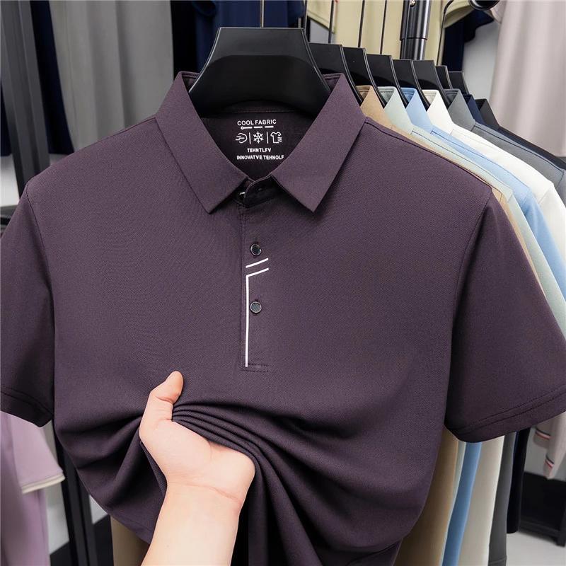 Sports Shirt 2026 New Mens Cool Fabric Polo Shirt Wrinkle Resistant Quick Dry Short Sleeve Top For Office And