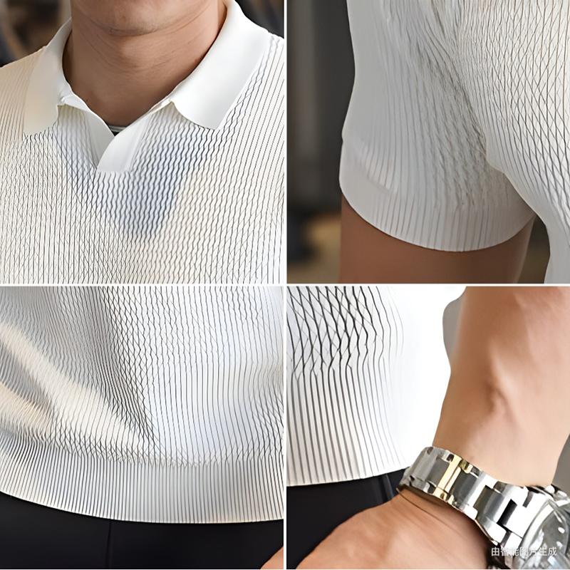 Sports Shirt Mens Knitted Business Polo Shirt Summer Ice Silk Breathable Elastic Slim Fit Solid Color Lapel Short