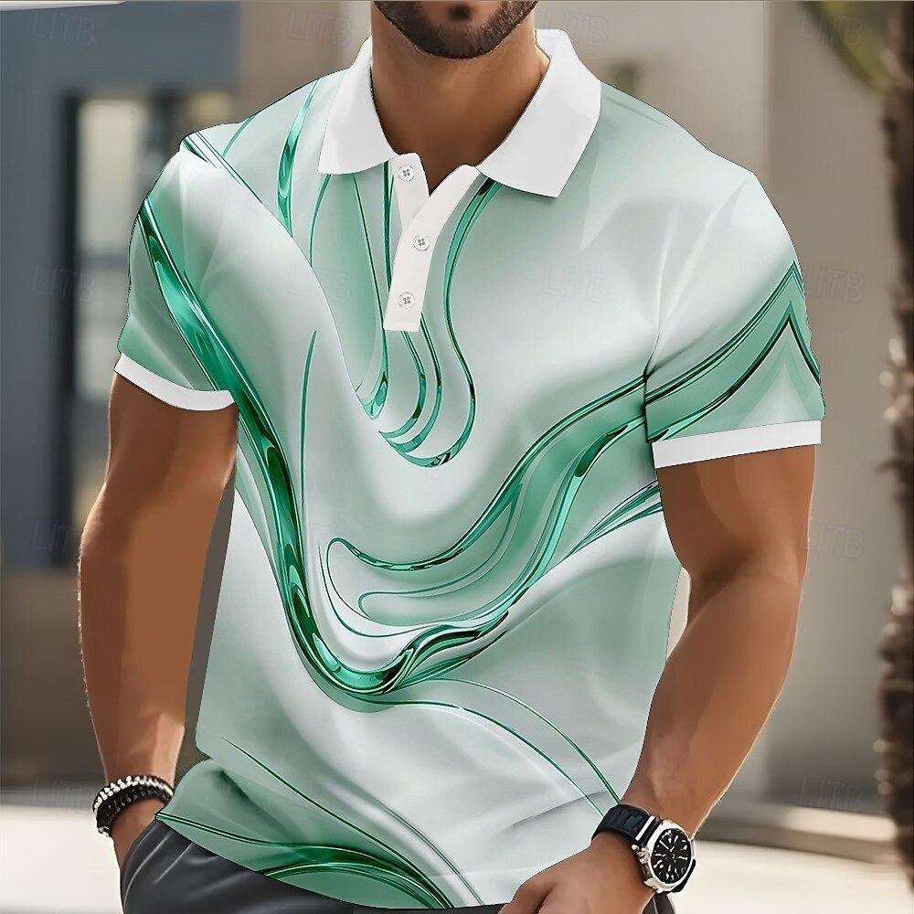 Sports Shirt Mens Abstract Geometric Polo Short Sleeve Shirts Lapel Business Casual Athleisure Daily Wear 3D